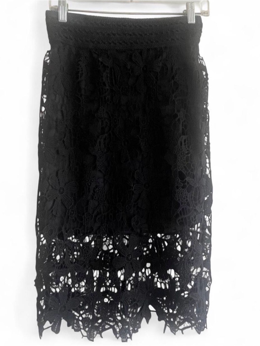 *BNWT* Lace Crochet Black Embroidery Midi Pencil Skirt | Wet Seal - SIZE LARGE